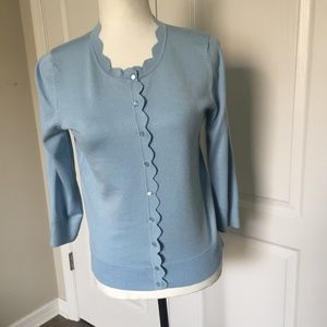 Cardigan Sweater 3/4 Sleeve Scalloped Edge Size S